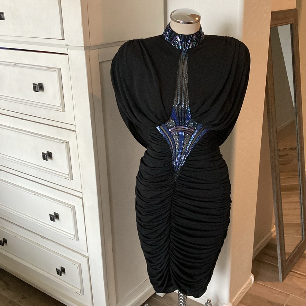 Vintage Casadei 4 draped sequin beaded 1980’s dress